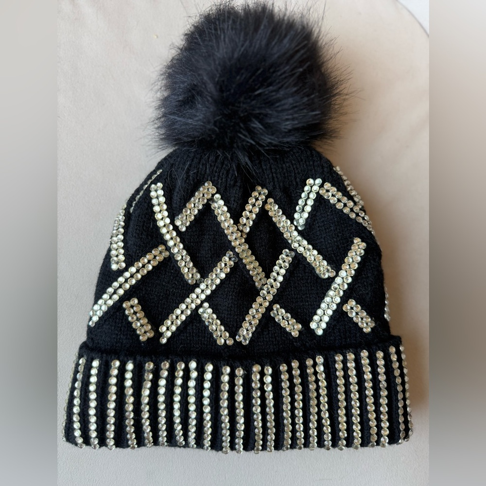 Black Beanie with Silver Rhinestones